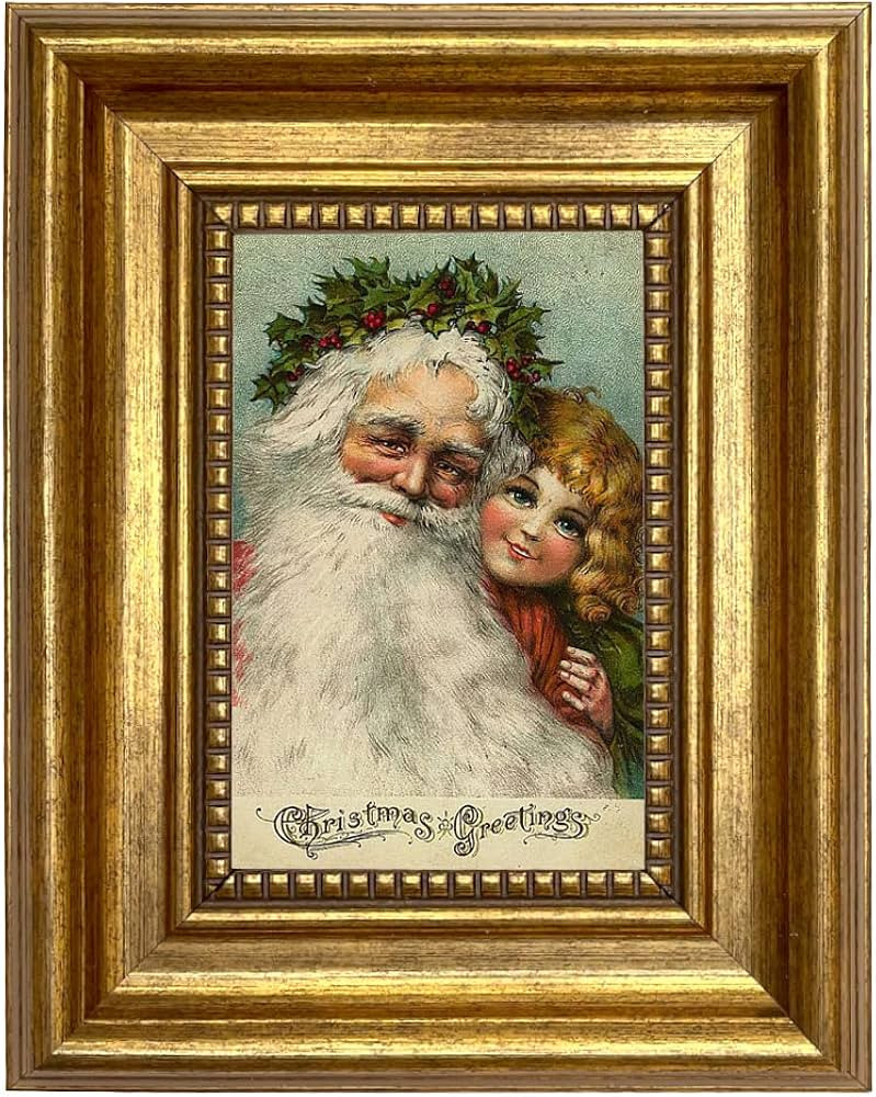 Schooner Bay Co. Santa Claus with Little Girl Framed Victorian Print on Canvas Christmas Holiday ... | Amazon (US)