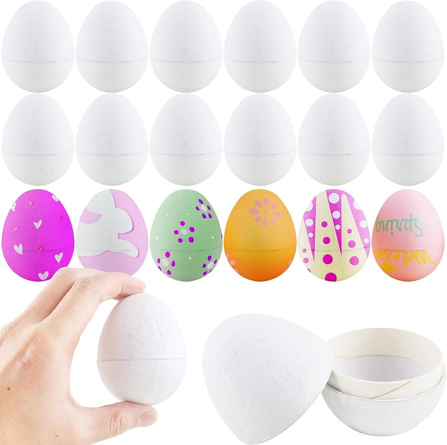 20 Pack 3 Inch White Paper Mache Easter Eggs DIY Easter Eggs Fillable Blank Easter Eggs Empty for... | Amazon (US)