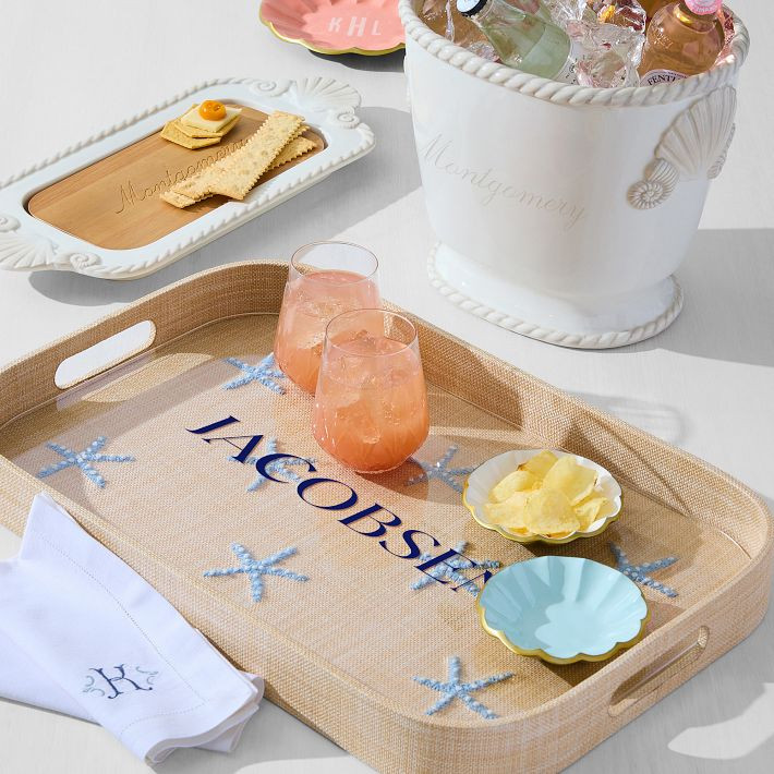 Embroidered Starfish Raffia Tray​ | Mark and Graham