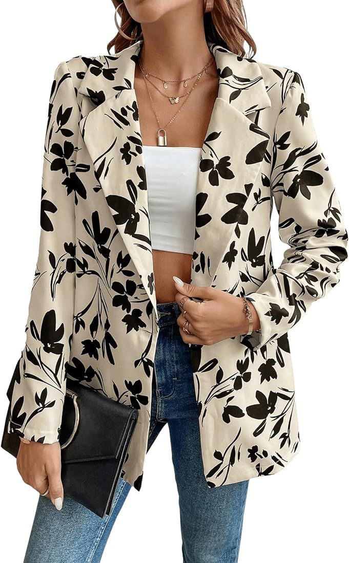 Floerns Women's Casual Long Sleeve Pop Art Colorful Blazer Graphic Work Suit Jacket | Amazon (US)