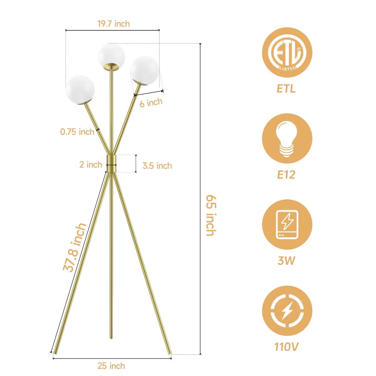 Maxax 3 Lights Globe Floor Lamps for Living Room, Modern Black Standing Lamps for Bedroom, Office | Target