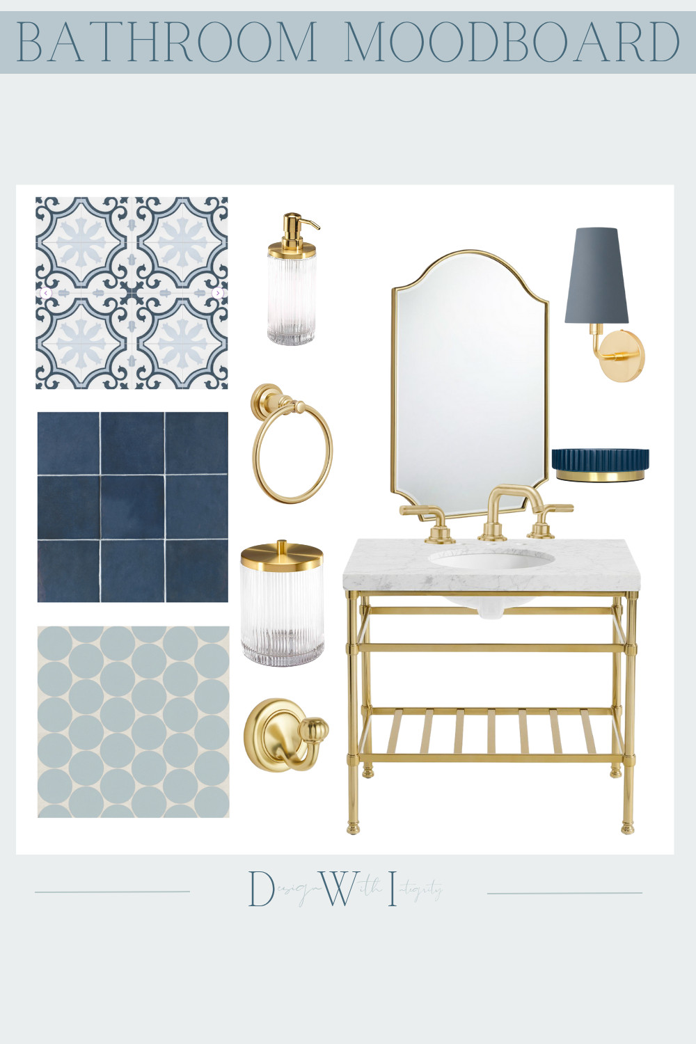 Bold Blue & Brass Bathroom Mood Board | Classic Meets Contemporary


This bathroom mood board strikes the perfect balance between bold and timeless. With rich navy tones, striking brass accents, and layered tile options—from hand-painted encaustic patterns to matte penny rounds—this space is designed to make a statement. The open brass console vanity paired with a marble top brings elegance and airiness, while the scalloped mirror and sleek sconce add charm and contrast. Whether you're designing a powder room or full bath, this look delivers sophistication with a modern edge.

Pin now or shop the look on LTK for your next remodel!

#BathroomMoodBoard #BathroomRemodel #BoldBathroomDesign #NavyAndBrass #BlueBathroom #LTKHome #BathroomInspo #BathroomVanityGoals #StatementTile #BathroomLighting #MarbleVanity #InteriorMoodBoard #BrassFixtures #ModernClassicStyle #BathroomDetails #DesignInspo #LuxuryBathroom #TimelessDesign #BathroomStyle #DesignWithIntegrity 

 #LTKHome