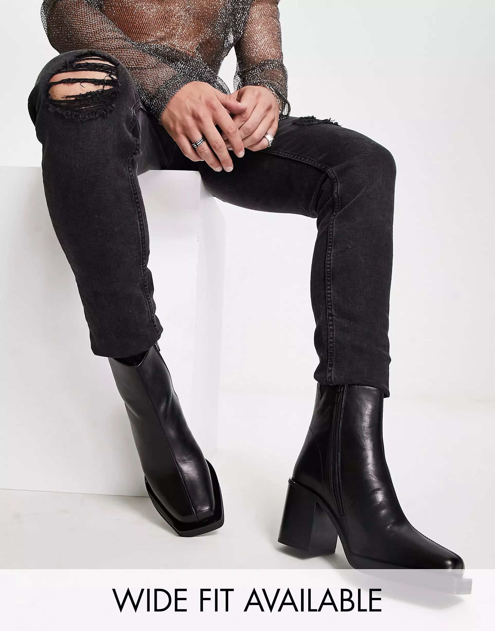 ASOS DESIGN heeled chelsea boots with angled toe in black leather | ASOS | ASOS (Global)