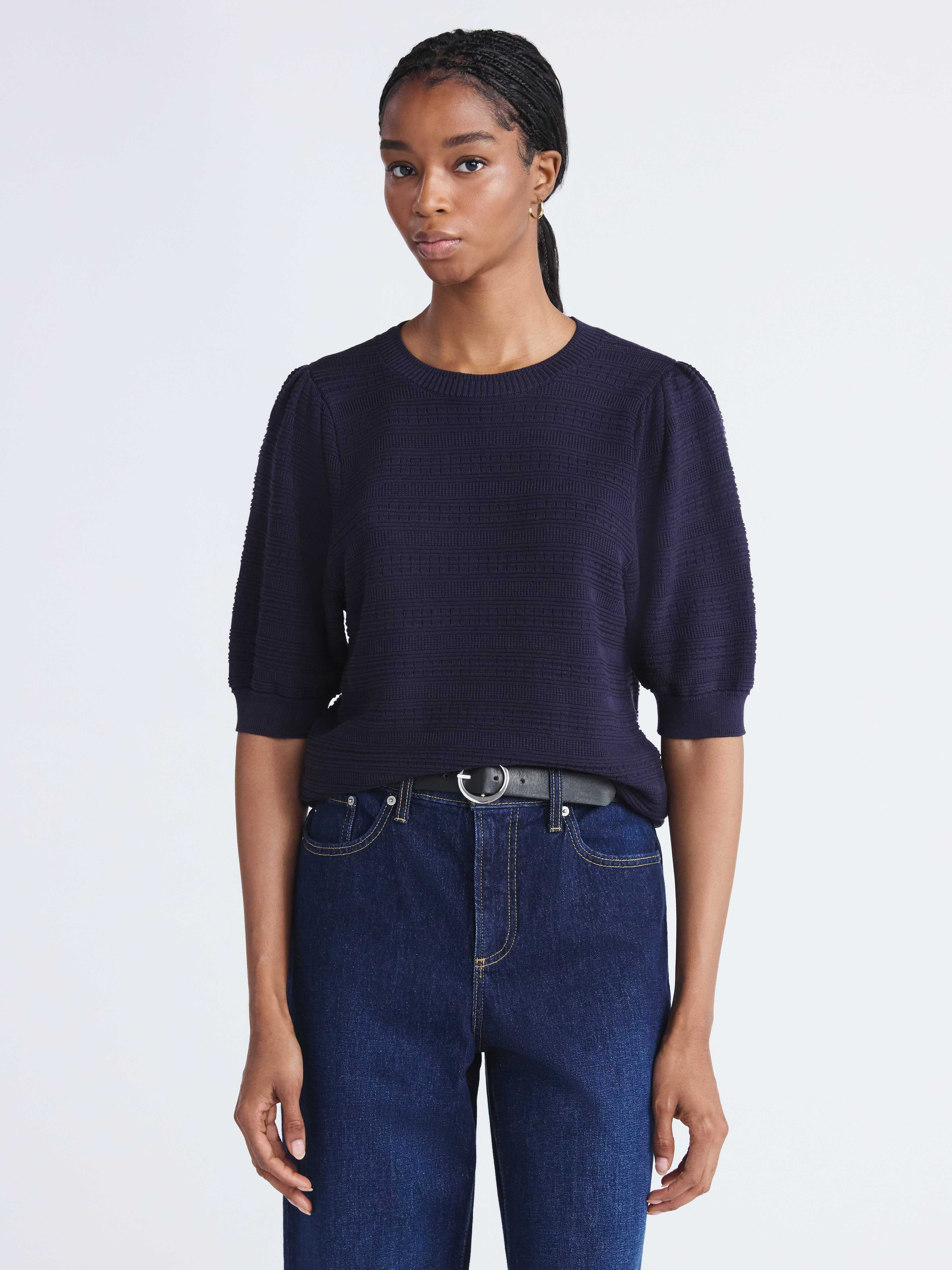 Free Assembly Women’s and Women's Plus Textured Sweater Tee with Puff Sleeves, Lightweight, Siz... | Walmart (US)