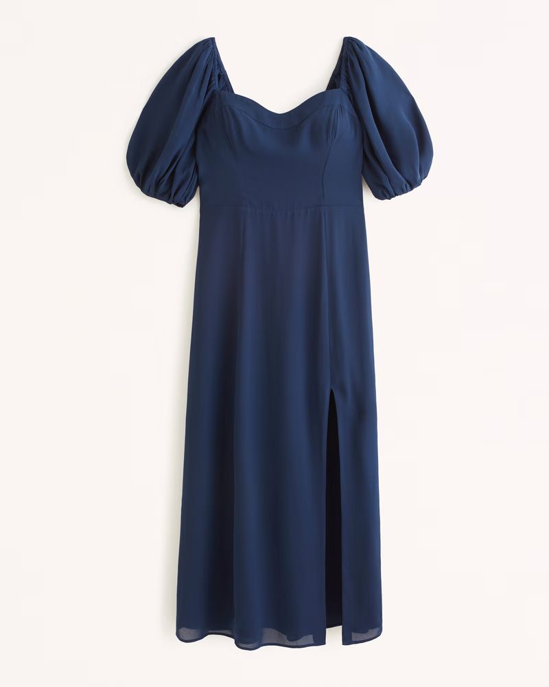 Puff Sleeve High-Slit Midi Dress | Abercrombie & Fitch (US)
