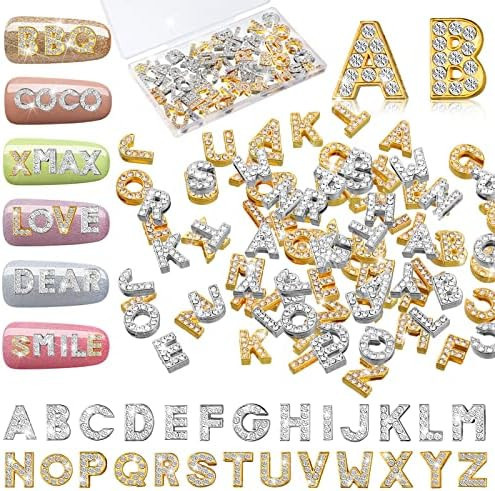 52 Pieces Letters Nail Stud Stickers Alloy Rhinestone Letter Charms 3D Capital Letters Nail Studs Al | Amazon (US)