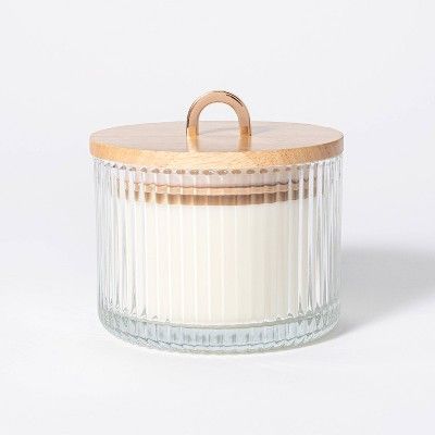 13oz Wood Lidded Ribbed Glass 3-Wick English Pear and Orchid Candle - Threshold™ designed with ... | Target