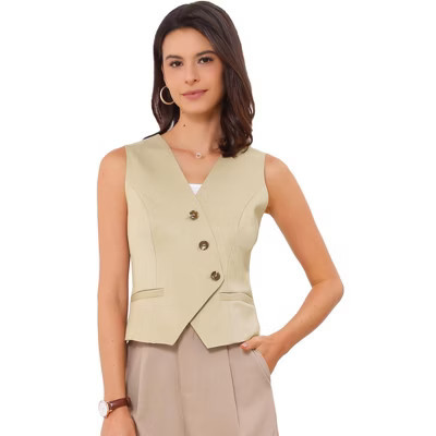 INSPIRE CHIC Women's Casual V-Neck Button-Down Sleeveless Cropped Vest Khaki X-Small | Target