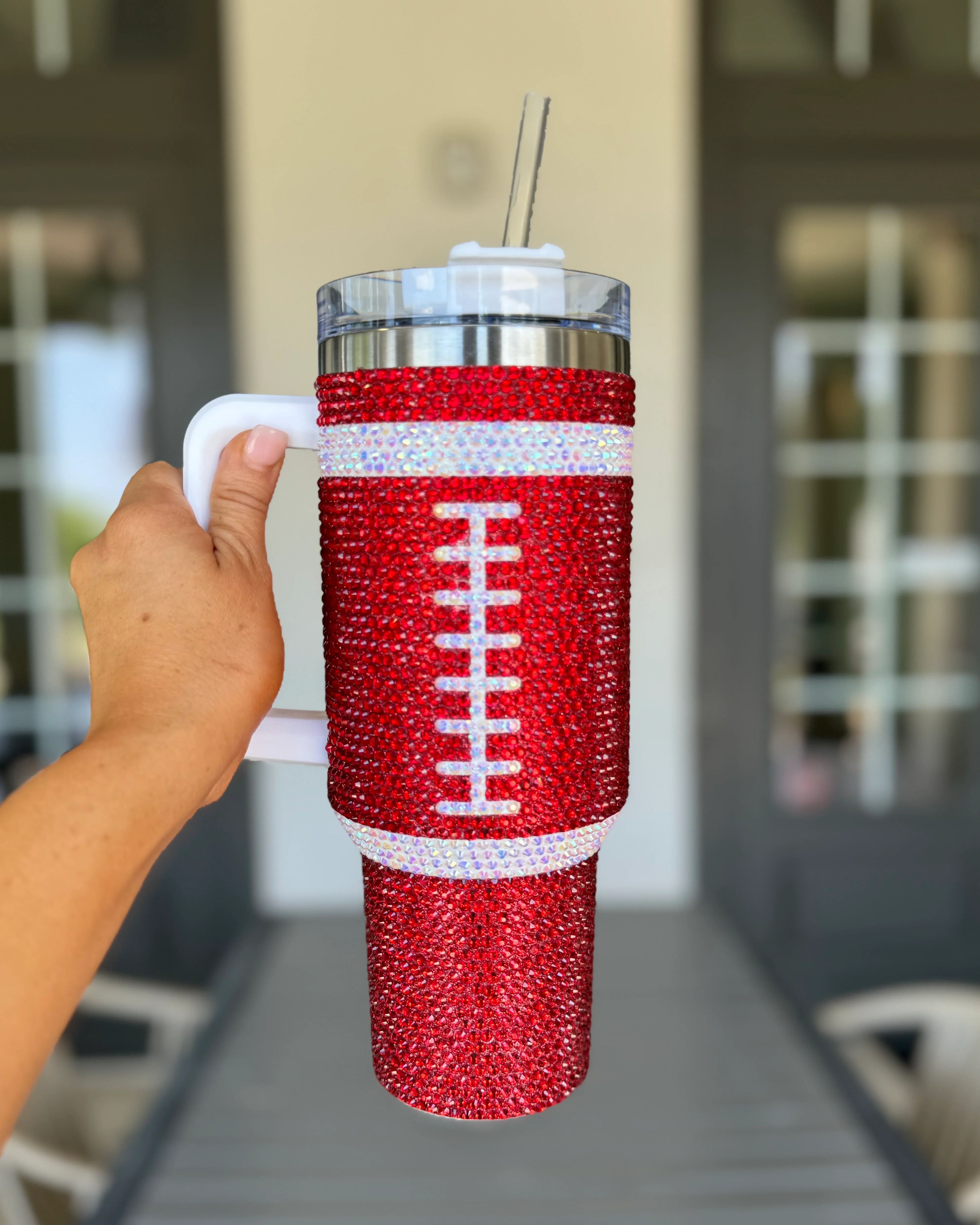 Crystal RED "Team Spirit" FOOTBALL 40 Oz. Tumbler | Live Love Gameday® Apparel | Live Love Gameday®