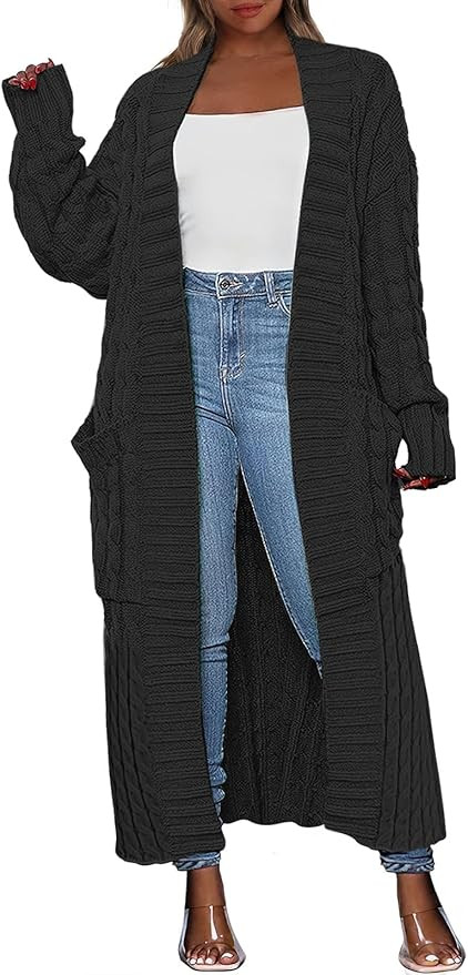 ANRABESS Womens Long Cardigan Sweater 2024 Oversized Coat Long Sleeve Open Front Knit Maxi Outwea... | Amazon (US)