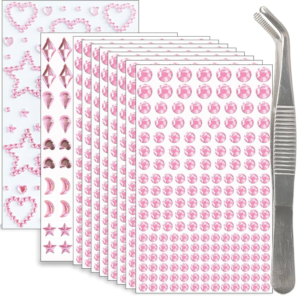 NIACONN 1760 Pcs Pink Hair Jewels Face Gems Stick on, Self Adhesive Glitter Rhinestones Stickers ... | Amazon (US)