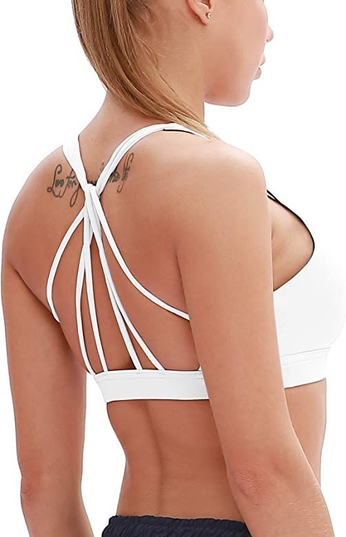 Padded Strappy Sports Bra Yoga Tops Activewear Workout Clothes for Women | Amazon (US)