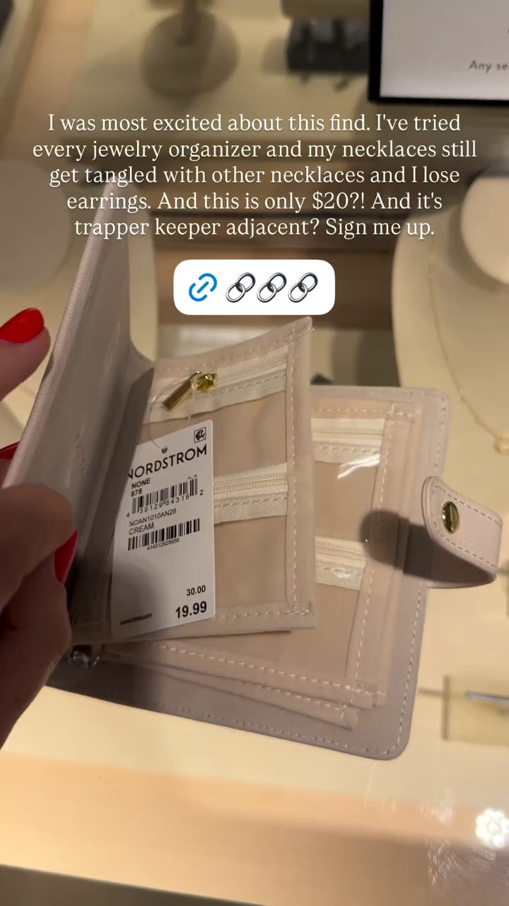 ‼️ Updated to add their larger-sized version too!

This travel jewelry organizer might be my favorite find of the Nordstrom Anniversary Sale! It’s set up almost like a binder, with multiple zipper pockets that you can use to divide up different types of jewelry or separate outfit sets. And it’s only $20!

#LTKSaleAlert #LTKTravel