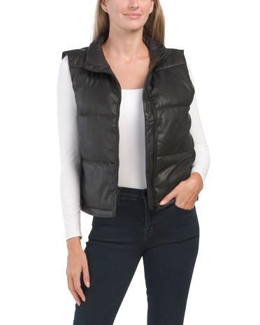 Faux Leather Puffer Vest | TJ Maxx