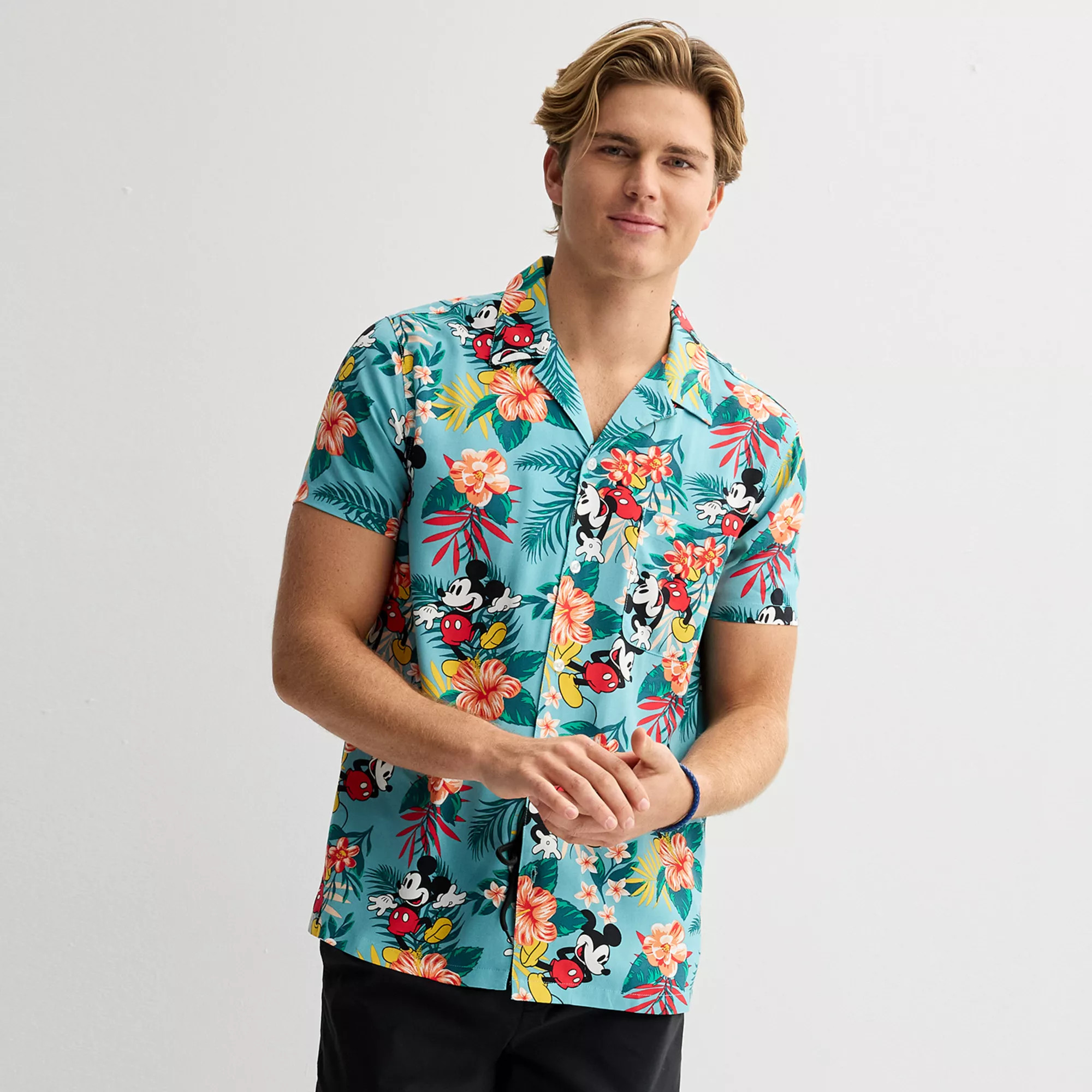 Disney's Mickey Mouse Men's Tropical Button Down Short Sleeve Shirt | Kohl's