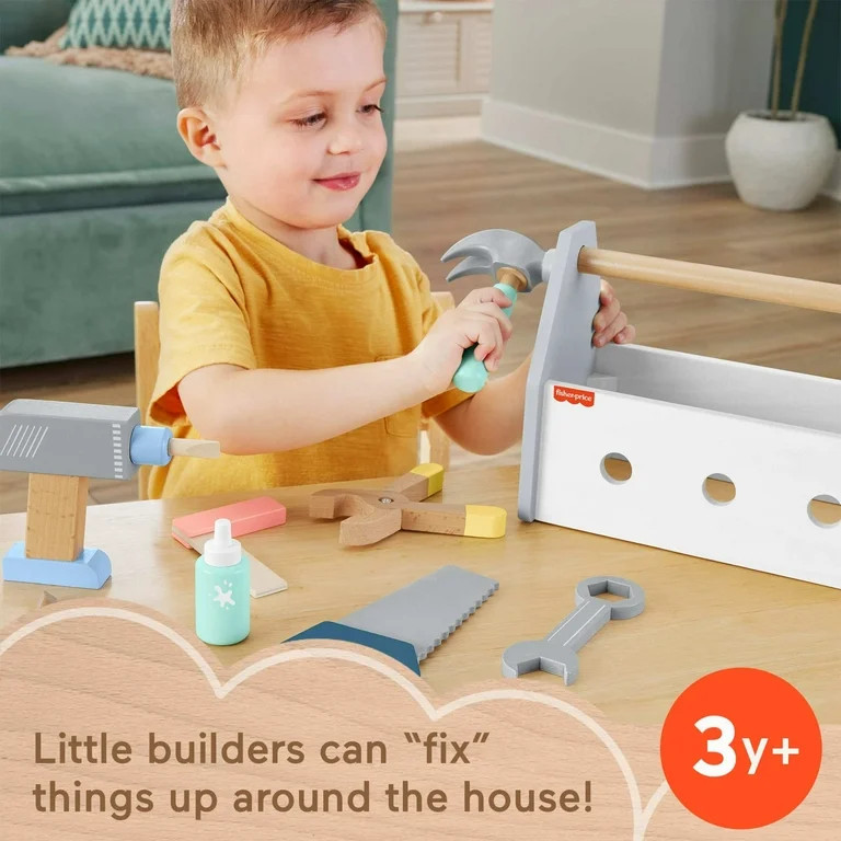 Fisher-Price Wooden Tool Box with Toy Drill, 9 Wood Pieces for Preschool Pretend Play, Ages 3+ Ye... | Walmart (US)