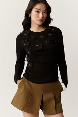 By Anthropologie 3D Floral Crew-Neck Sweater | Anthropologie (US)