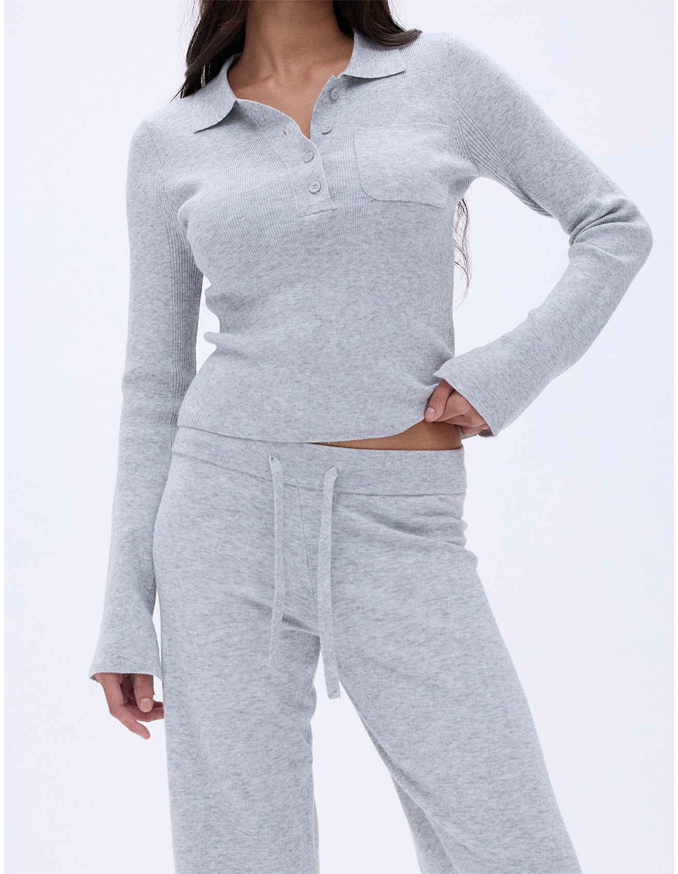 Knit Long Sleeve Button Up Top | David Jones (Australia & New Zealand)