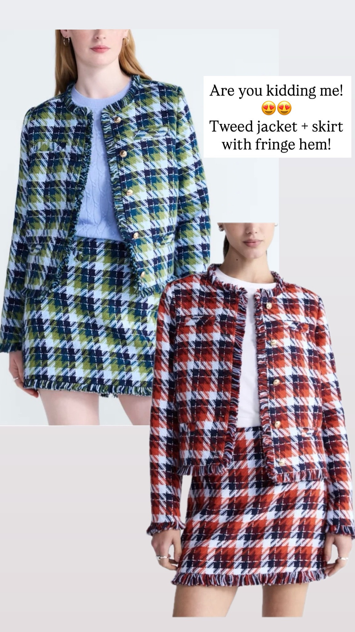 Walmart new arrival, plaid tweed jacket and skirt with fringe hem

#LTKootd