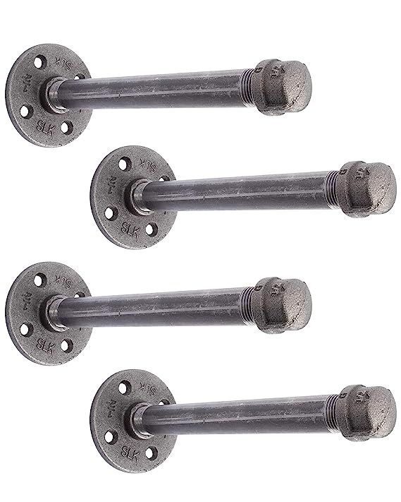 Rustic Pipe Decor Industrial Shelf Brackets - Set of Four, Industrial Steel Grey Iron Fittings, F... | Amazon (US)