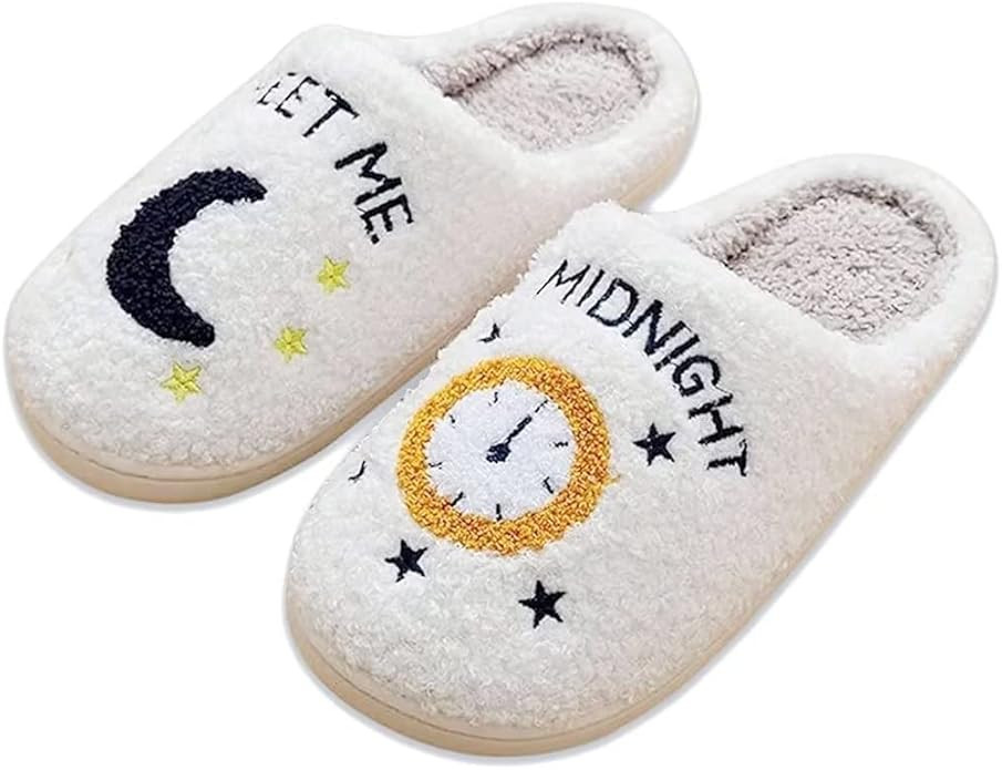 Meet Me at Midnight Slippers for Women Men Plush Fuzzy Cozy House Slippers Winter Warm Indoor Out... | Amazon (US)