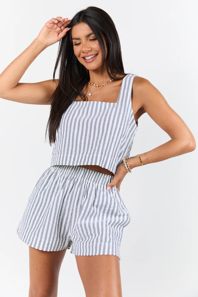 Can't Convince Me White and Black Striped Woven Set | Pink Lily