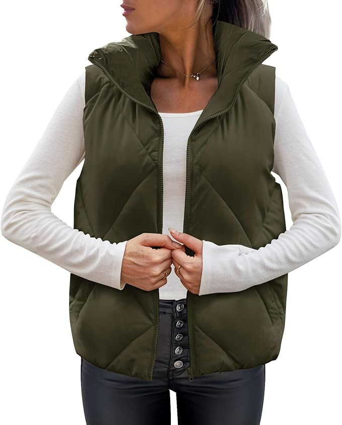 MEROKEETY Women's Puffer Vest Sleeveless Zip Up Quilted Coat Stand Collar Gilet Jacket With Pocke... | Amazon (US)