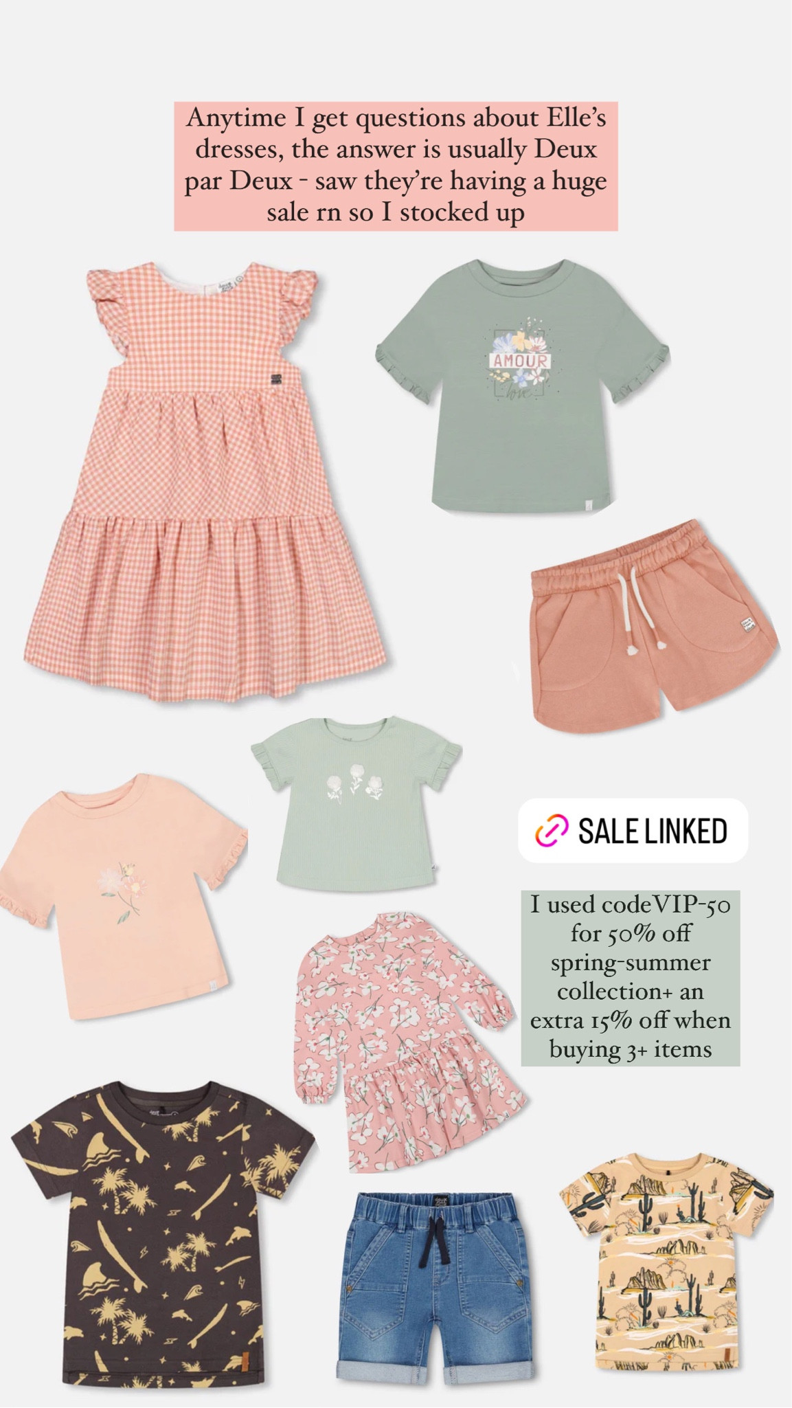 Anytime I get asked about my kids clothes, the answer is usually Deux par Deux! Saw they’re having a mega sale right now with code VIP-50


#LTKfamily #LTKsalealert #LTKkids