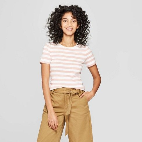 Women's Striped Short Sleeve Crew Neck T-Shirt - A New Day™ | Target