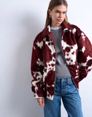 Topshop faux fur cow print bomber jacket | ASOS (Global)