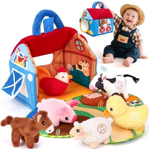 hahaland Baby Toys 6-12 Months - Surprise Barn with Stuffed Farm Animals with Real Sounds - Montessori Toys for 6 Month Old Baby 1 Year Old Boy Girl Gifts Toddlers Sensory Toy Christmas Baby Gifts | Amazon (US)