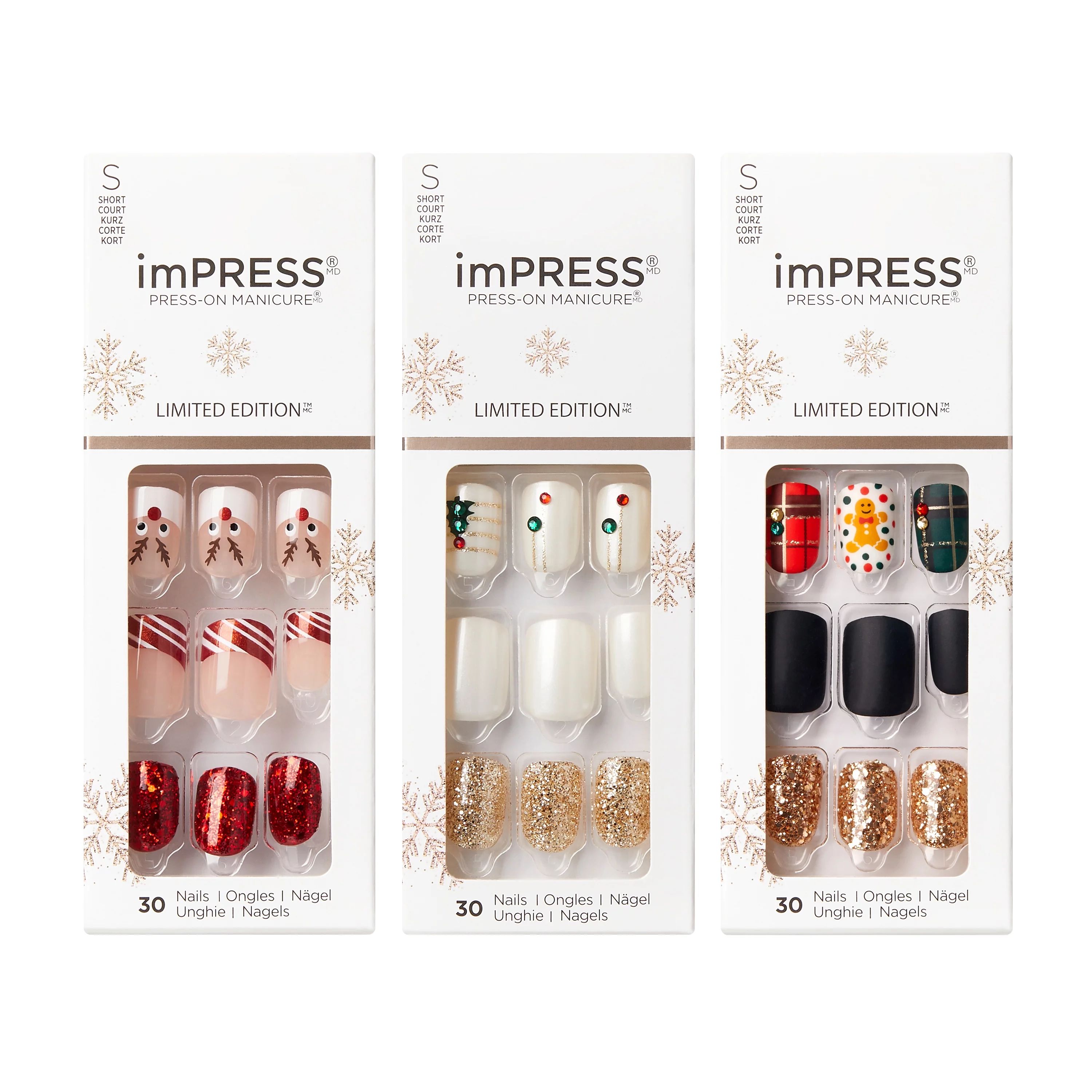 imPRESS Press-On Manicure Holiday Limited Edition Fake Nails, 3 design Bundle - Walmart.com | Walmart (US)
