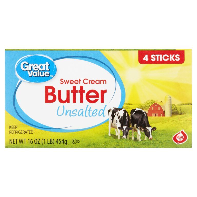 Great Value Unsalted Sweet Cream Butter, 16 oz, 4 Sticks - Walmart.com | Walmart (US)