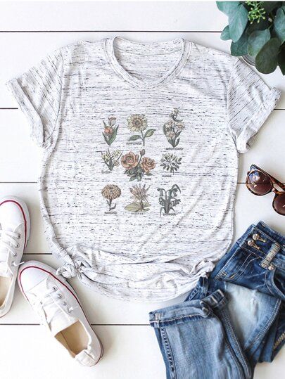Floral & Letter Print Tee | SHEIN