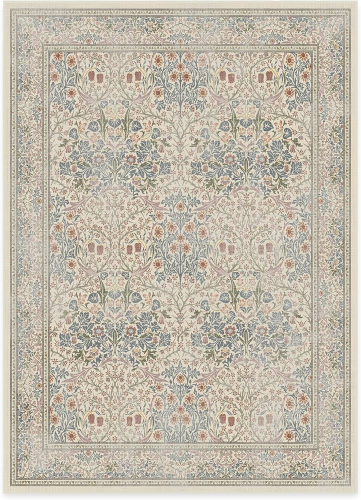 RUGGABLE x Morris & Co Washable 5x7 Area Rug, Blackthorn Ivory Blue, Premium Rugs for Living Room... | Amazon (US)