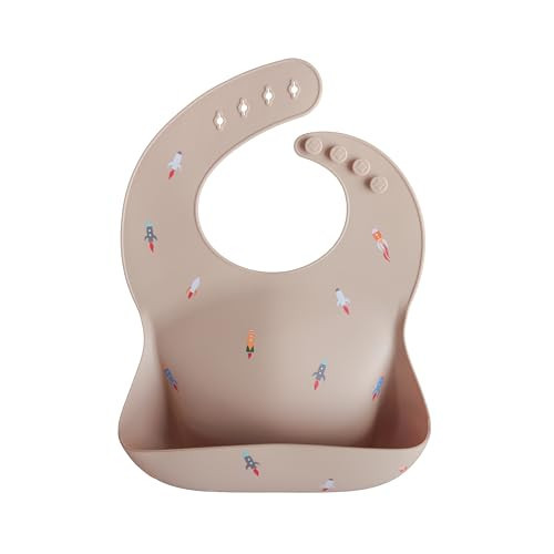 mushie Silicone Baby Bib | Adjustable Fit Waterproof Bibs (Rocket Ship) | Amazon (US)