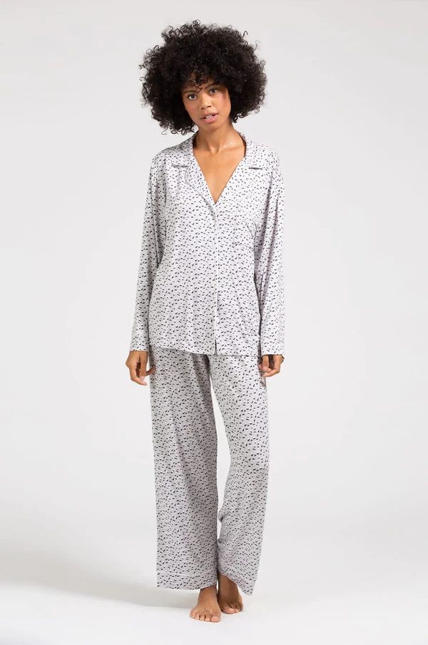 Gisele Printed TENCEL™ Modal Long PJ Set - Foxtail/Ivory | Eberjey