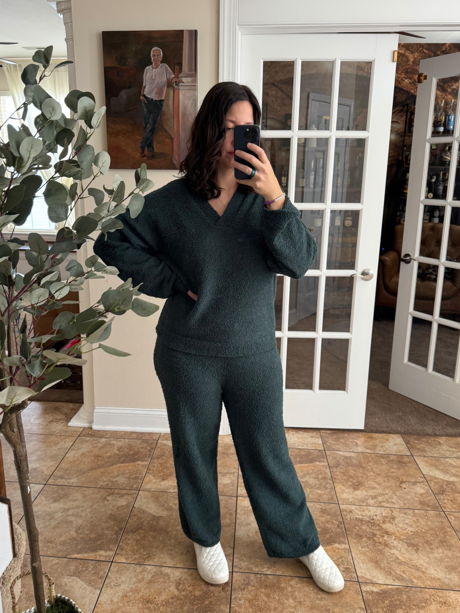 Super cozy fleece matching two piece lounge set. I am wearing size large. This set is perfect for the super cold days/evenings. The bottoms are flares at bottom. 

#LTKMidsize #LTKootd #LTKSeasonal