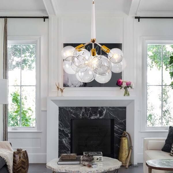 9 - Light Cluster Pendant Chandelier with Clear Bubble Glass Shade - White | Bed Bath & Beyond