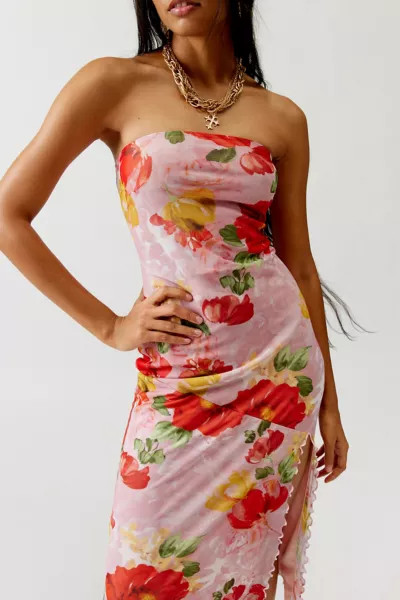 UO Samara Mesh Strapless Midi Dress | Urban Outfitters (US and RoW)