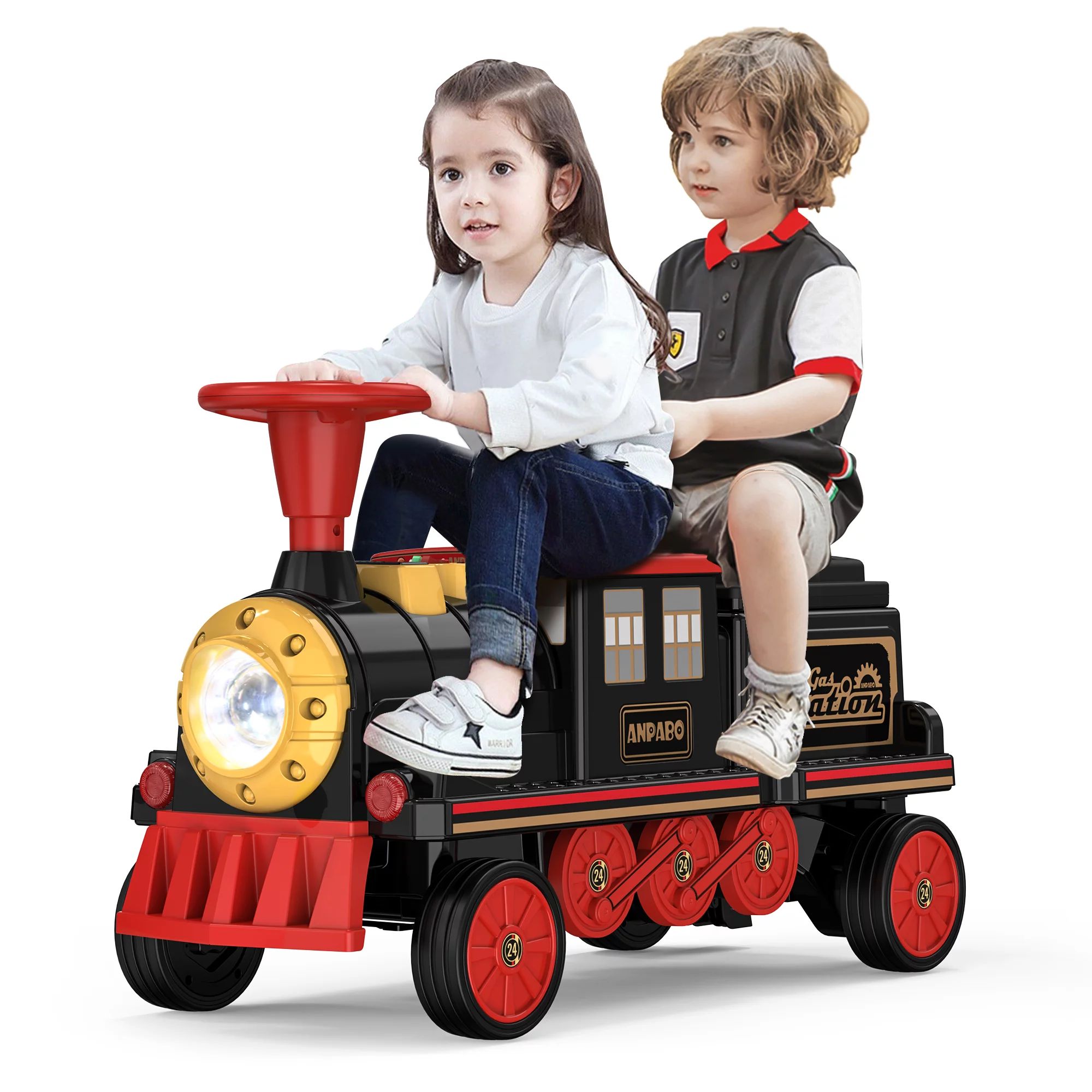 TOKTOO 12V Battery Powered Ride on Train W/ Rubber Wheels, Storage Box, LED Headlight, Music Play... | Walmart (US)