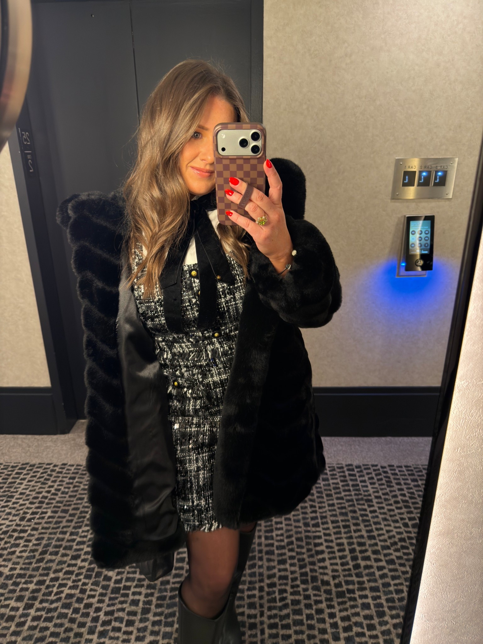 L'agence
Valli Square Neck Mini Dress size up 
White Oxford
Black Chanel hair barrette clip 
Universal thread knee high black boot
Gallery
Grooved Faux Fur
Hooded Jacket

Hamilton 
NYC 
Broadway outfit 


#LTKHoliday #LTKootd #LTKGiftGuide