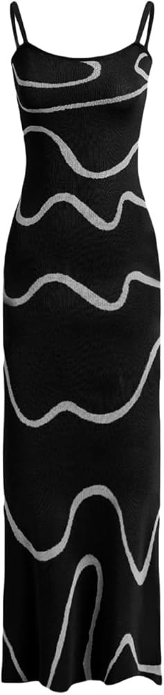 Amazon.com: Fabumily Sexy Knit Bodycon Dress for Women Sleeveless Spaghetti Strap Cut Out Maxi Dr... | Amazon (US)