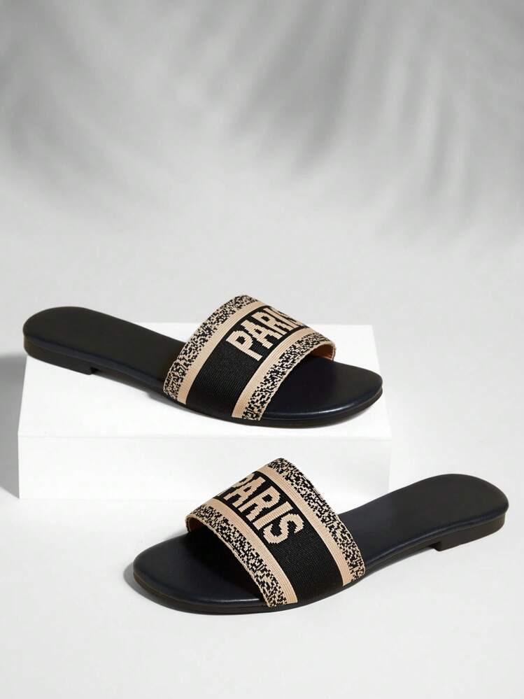 SHUZIA Women's Elegant Slip On Paris Embroidered Flat Sandals Vacation Shoes Casual Shoes Beach Shoes Mother's Day Present For Christmas Valentine's Day | SHEIN