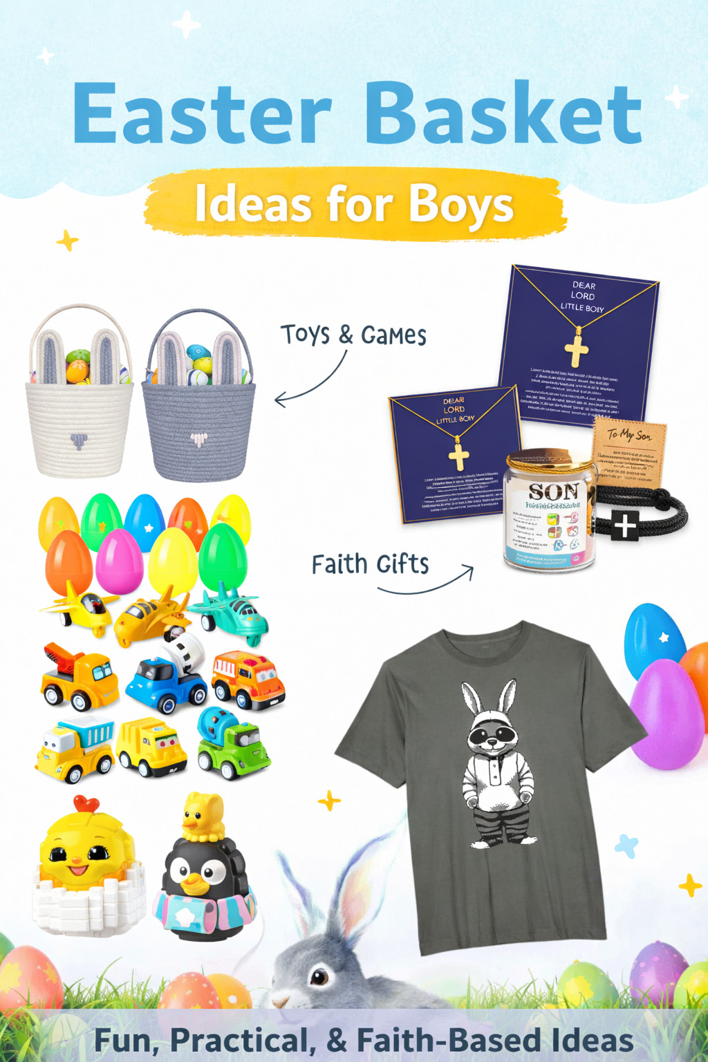 If you’re putting together an Easter basket for a boy, these are such good ideas 🙌 A mix of toys, fun surprises, and meaningful faith gifts that feel special, useful, and age-right. Cute basket fillers without overdoing it.

#LTKFamily #LTKGiftGuide #EasterBasket #BoyEasterBasket #KidsGiftIdeas #ChristianGifts #SpringShopping 

 #LTKmomlife #LTKSeasonal #LTKKids