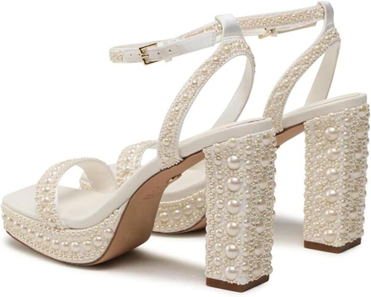 Goolita Womens Open Toe Pearl Platform Heels For Women Chunky Buckle Ankle Strap Wedding Heeled S... | Amazon (US)