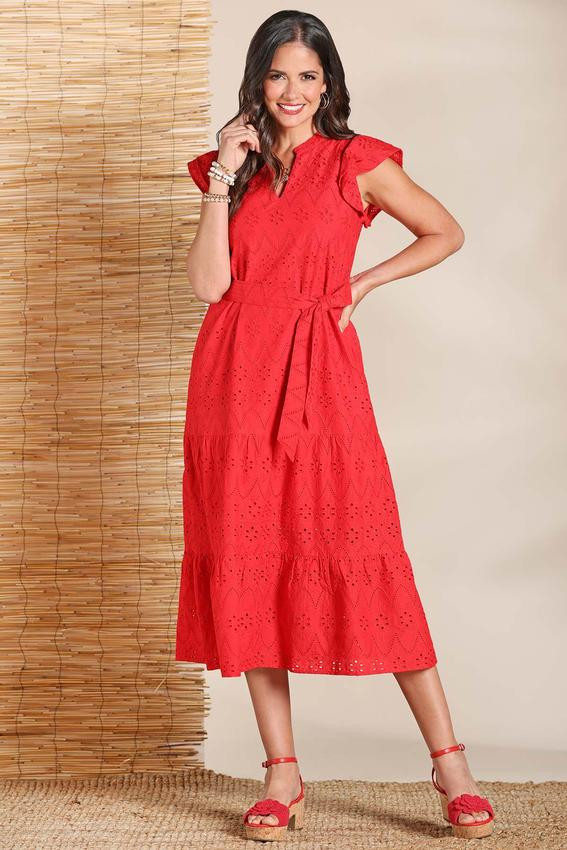 Red Eyelet Dress | Cato Fashions