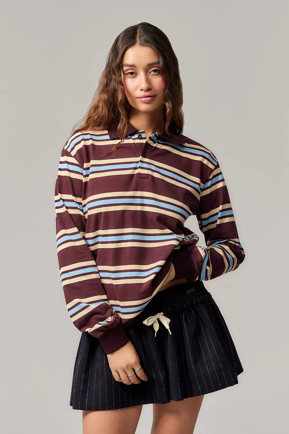 Lioness Striped Long-Sleeve Polo Top | Urban Outfitters UK