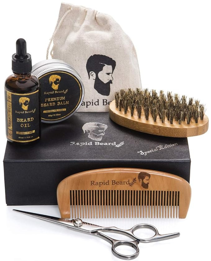 Beard Grooming & Trimming Kit for Men Care - Beard Brush, Beard Comb, Unscented Beard Oil Leave-i... | Amazon (US)