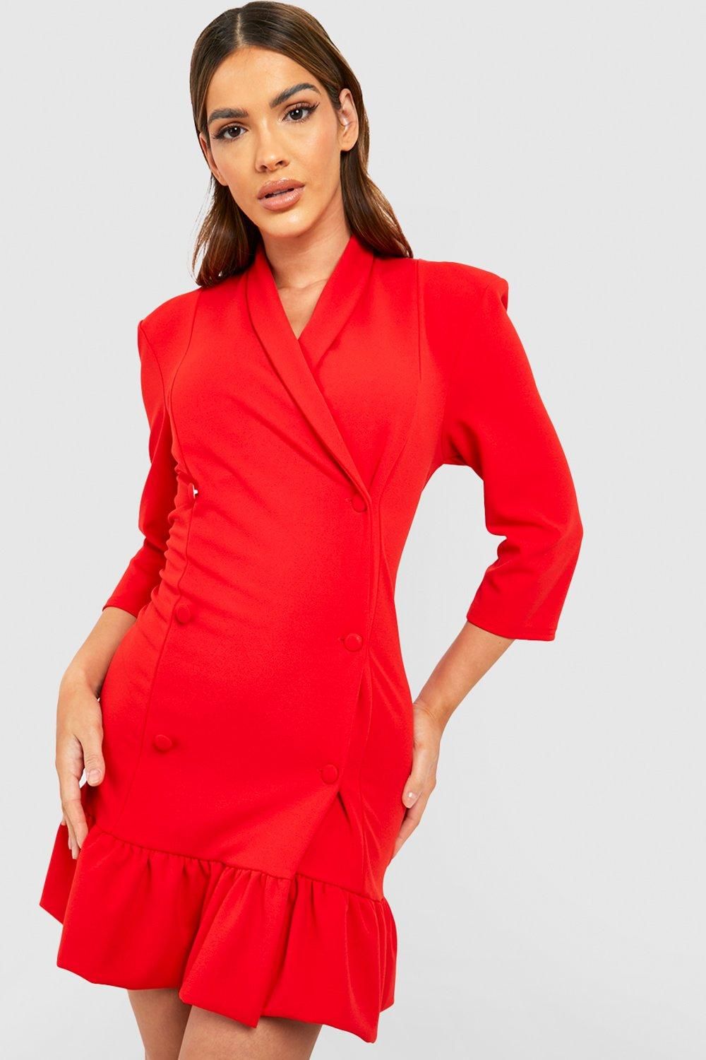 Womens Frill Hem Blazer Dress - Red - 10 | Boohoo.com (US & CA)